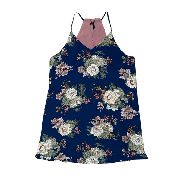 Tempted Dresses & Skirts - Tempted L Blue V-Neck Floral Print Sleevess Shift Dress